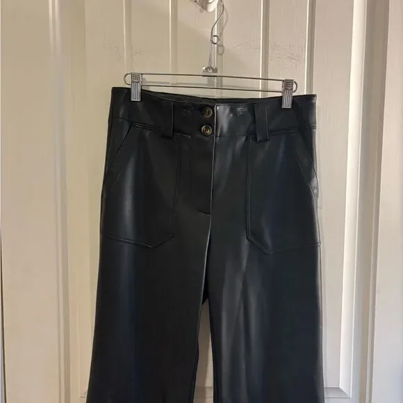Anthropologie Maeve Flare leg Pants Faux Leather High-Waisted - Picture 8 of 12